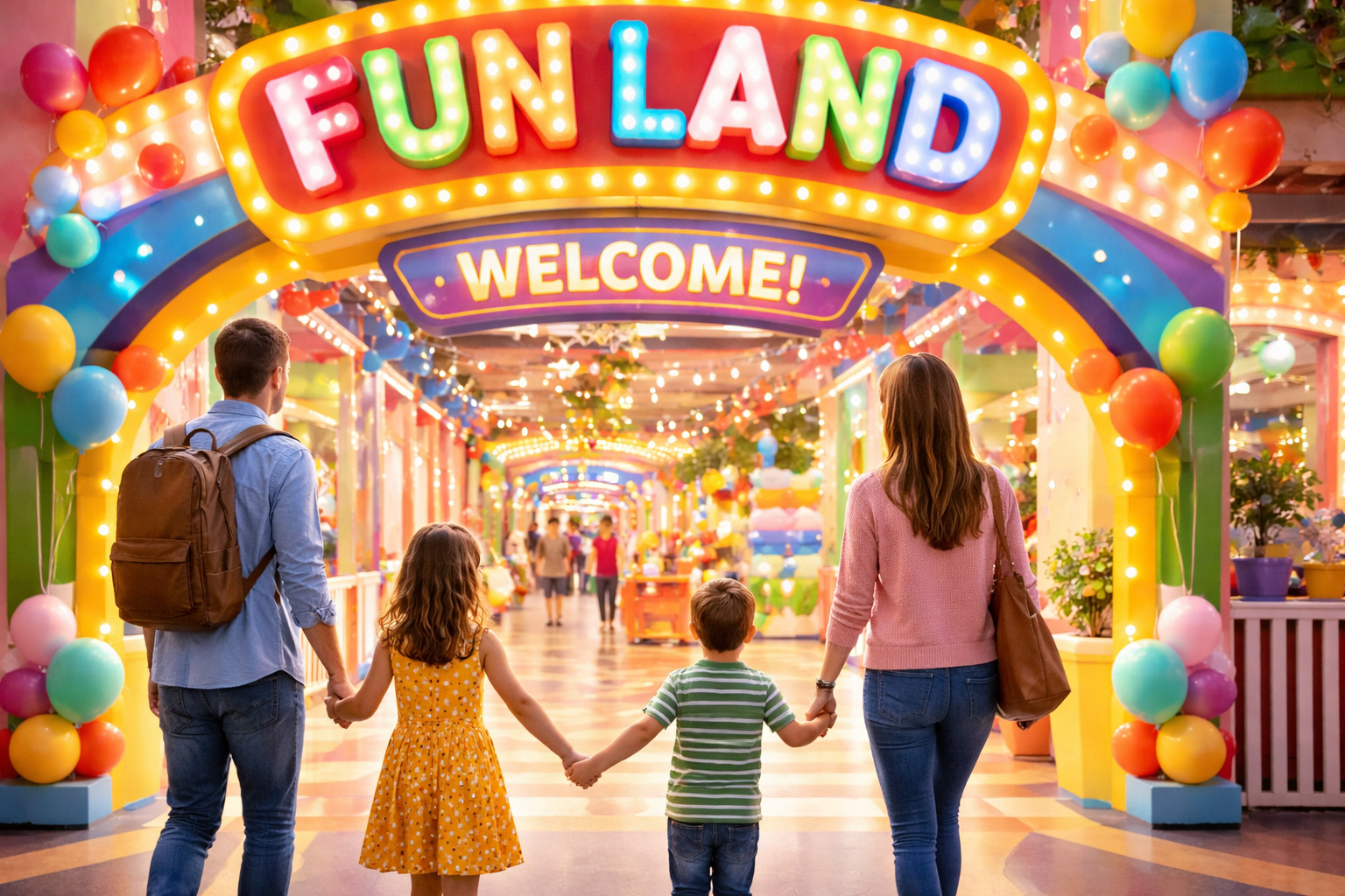 Family arriving at a modern RockeyPlay NP indoor play venue
